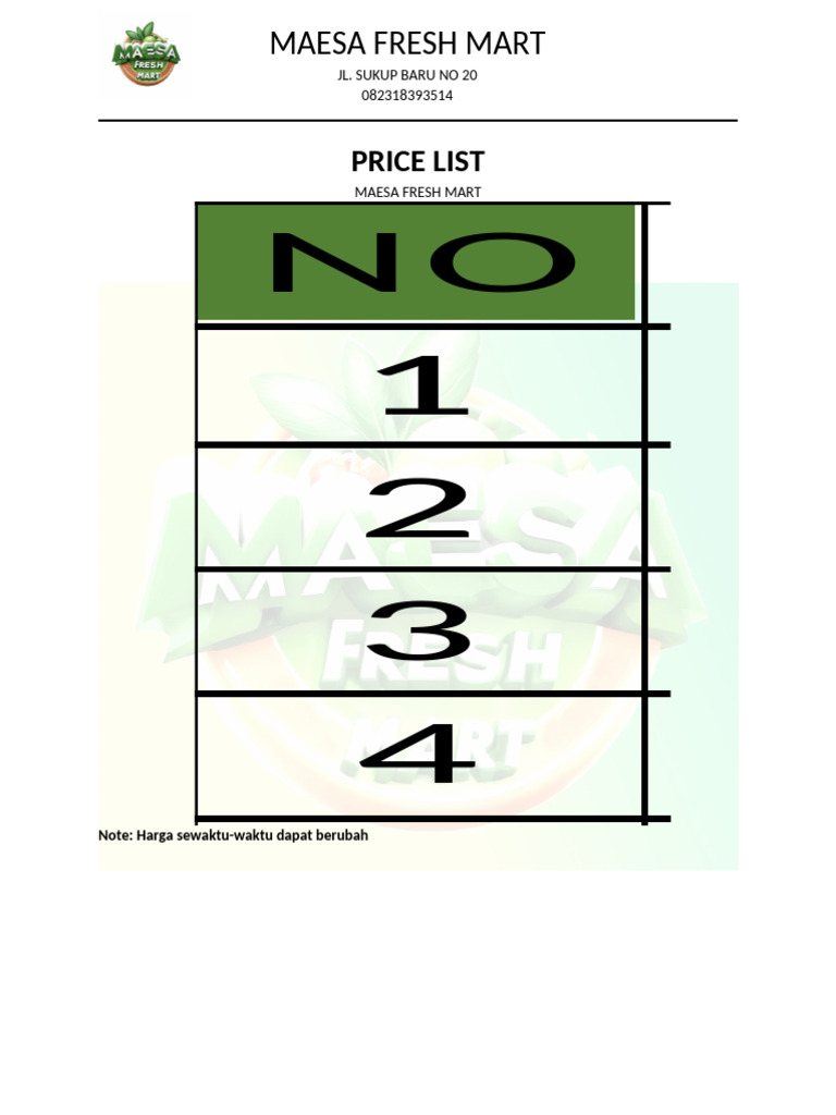 Price List | PDF