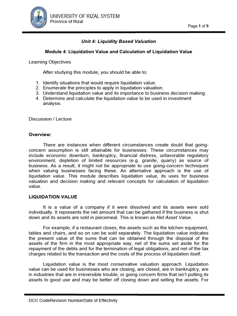 Understanding Liquidation Value in Business | PDF | Book Value ...