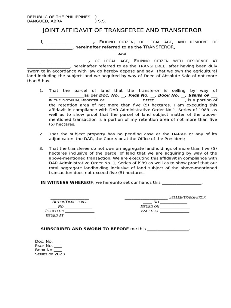 Transferor and Transferee - Form | PDF | Common Law | Civil Law (Common ...