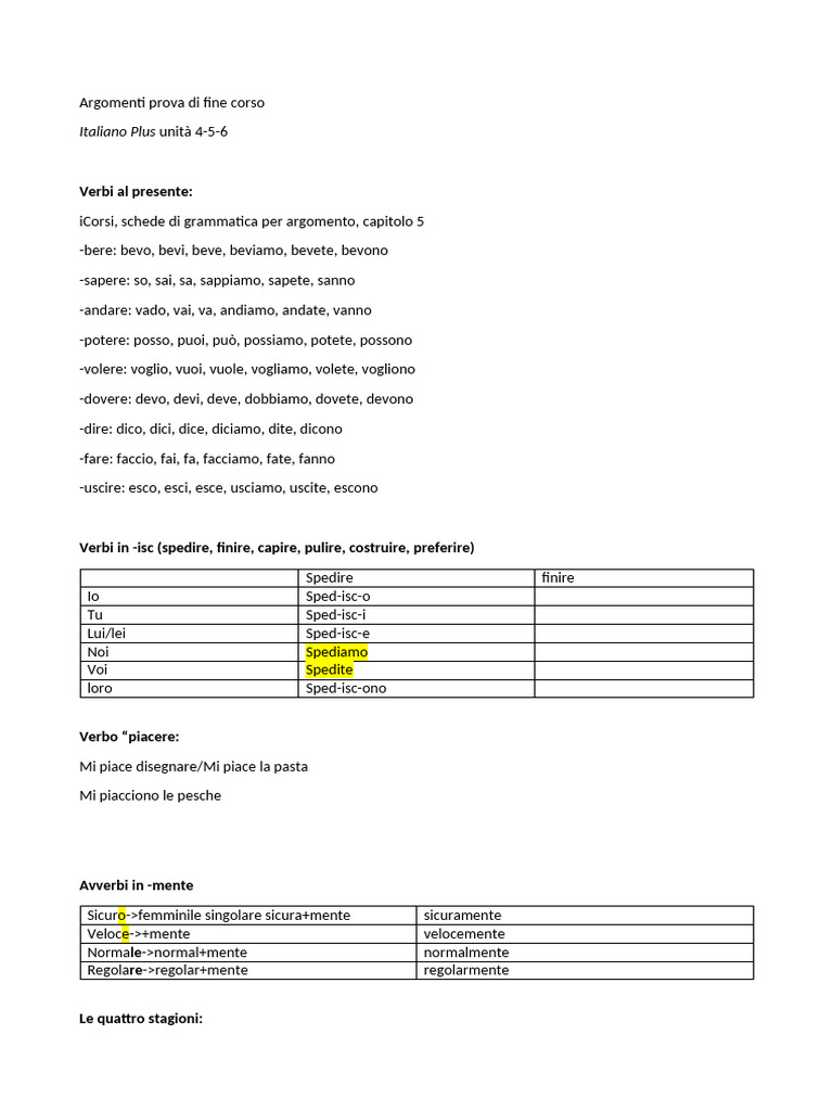 Appunti Italiano A1 | PDF