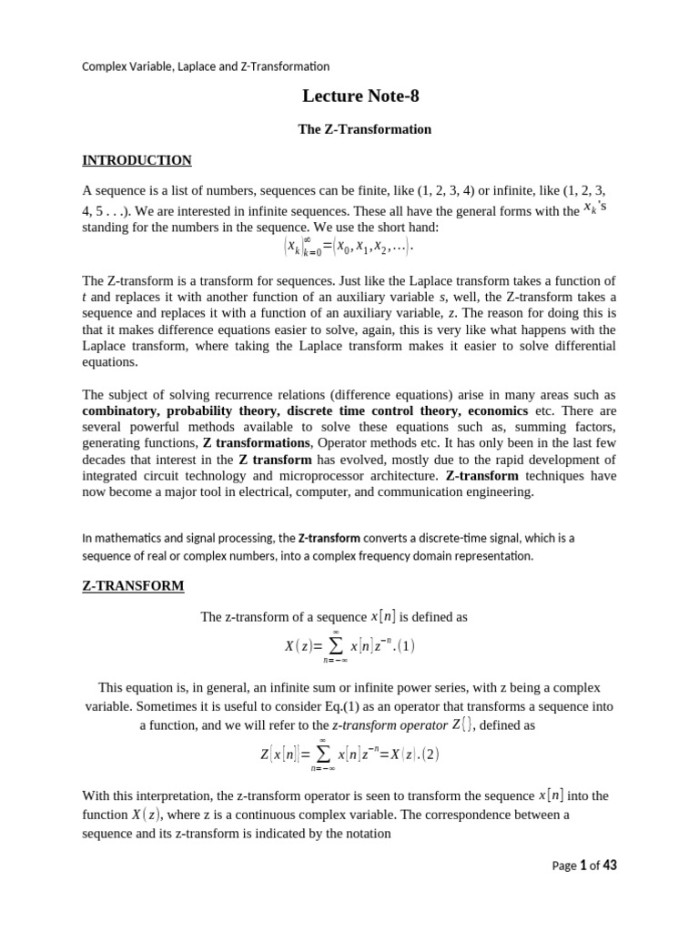 Math3 - Ch08 - Z-Transform | PDF | Laplace Transform | Recurrence Relation
