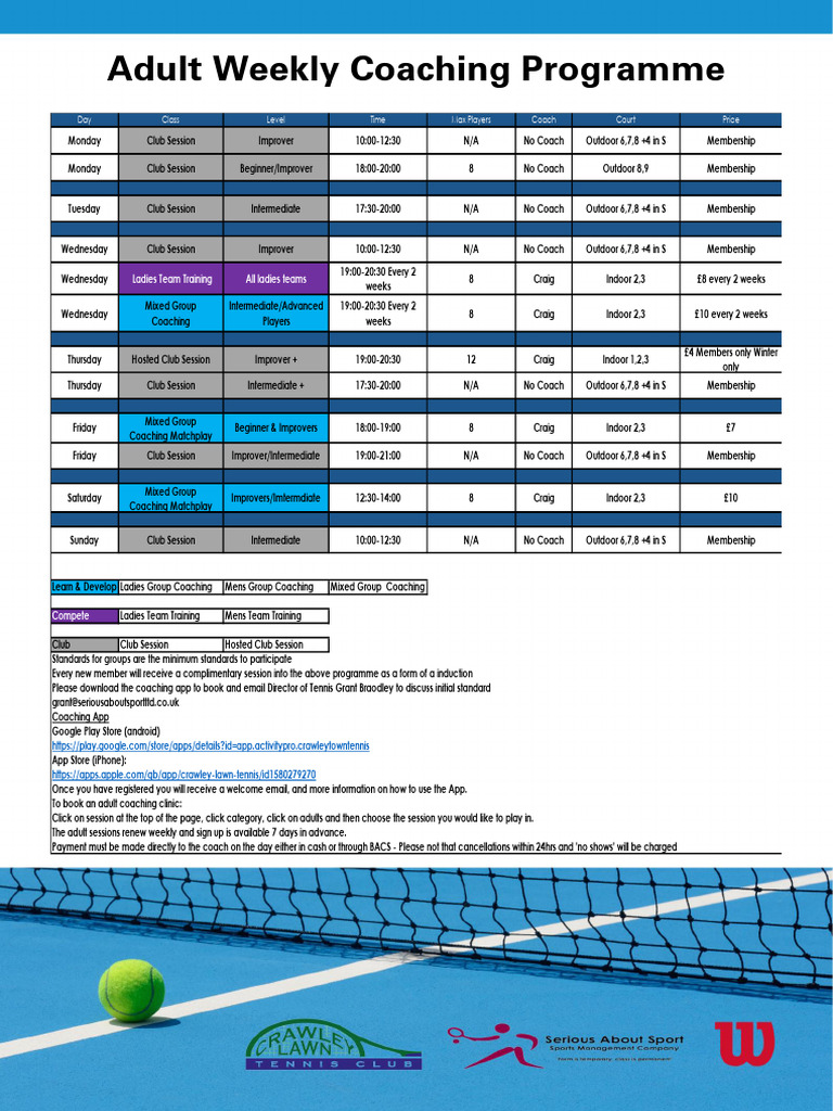 Adult Tennis Coaching Schedule | PDF