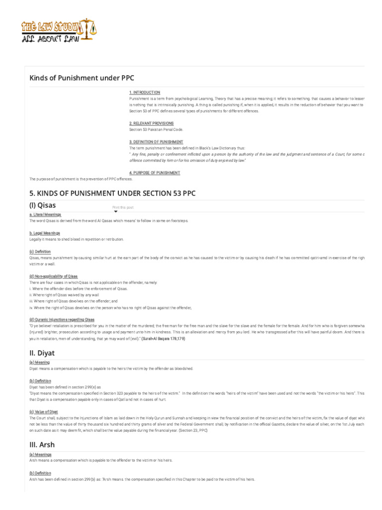 Types of Punishment in PPC Explained | PDF | Punishments | Crimes