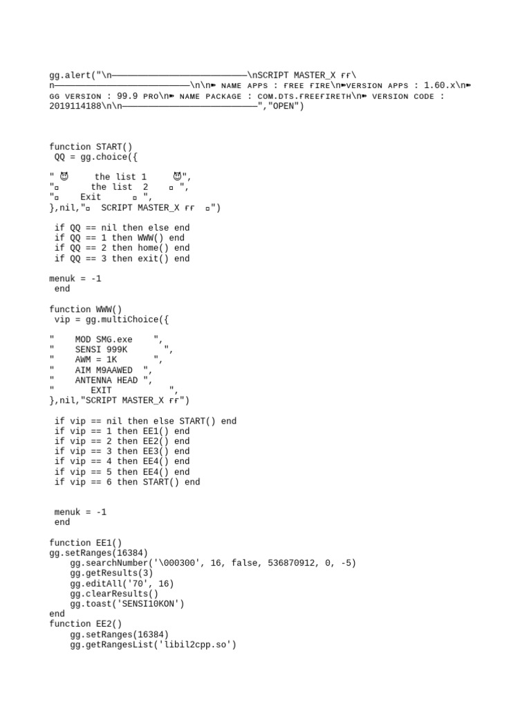 Free Fire Script Master_X 2025 | PDF