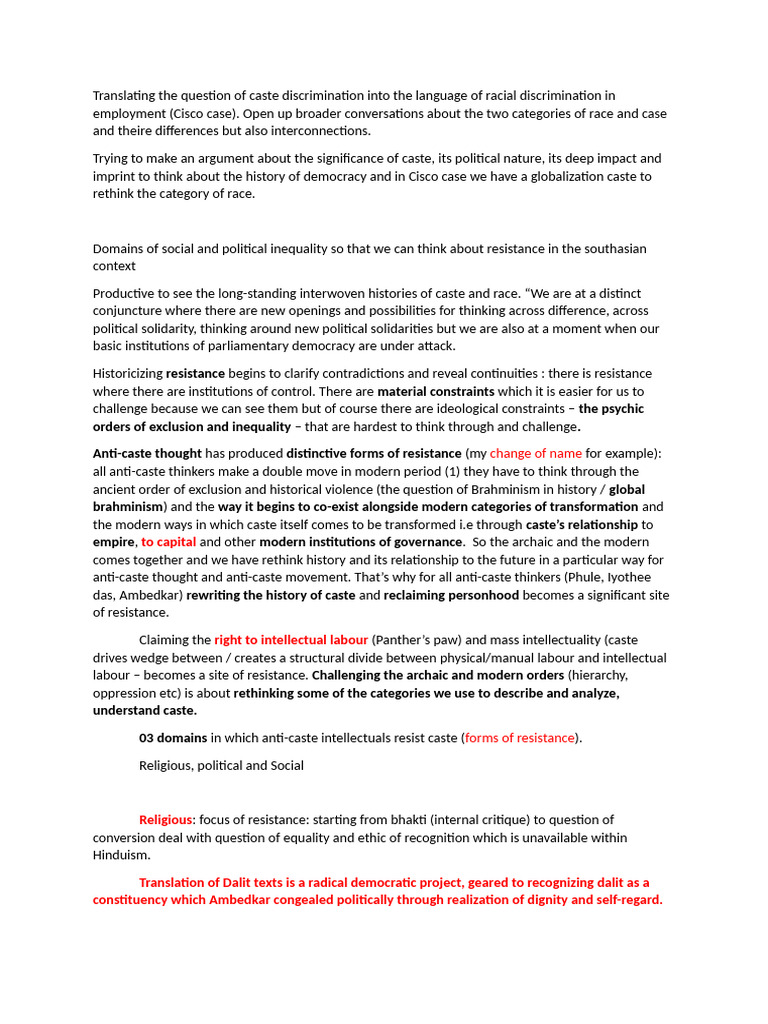 Notes For SAR Paper | PDF | Caste | Dalit