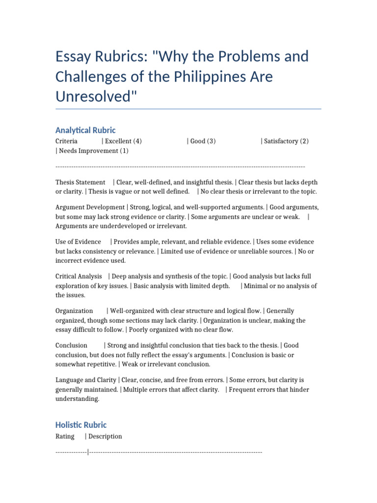Philippine Congress Essay Rubrics | PDF | Essays | Argument