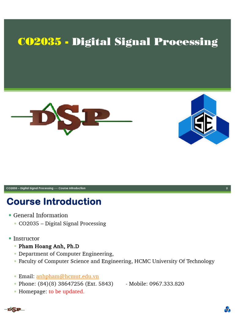 CO2035 Digital Signal Processing Course Guide | PDF | Digital Signal ...