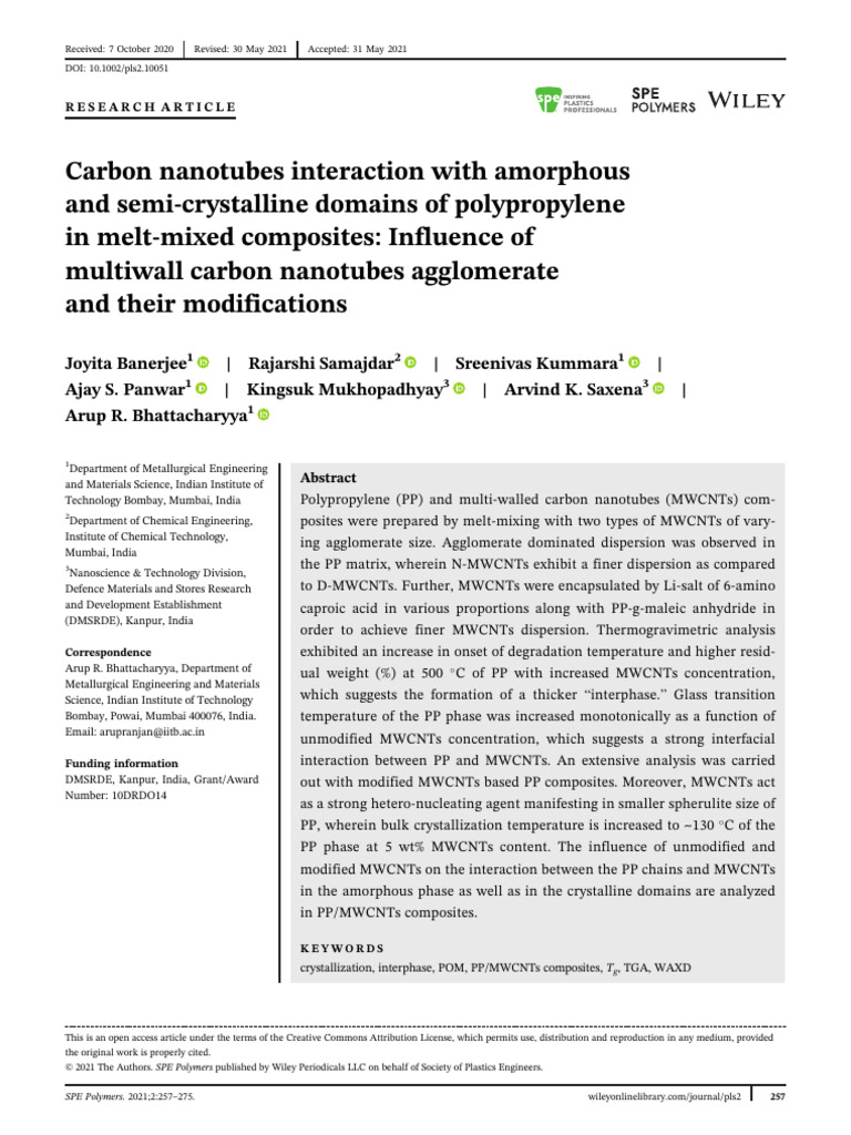 MWCNTs in Polypropylene Composites Analysis | PDF | Carbon Nanotube ...