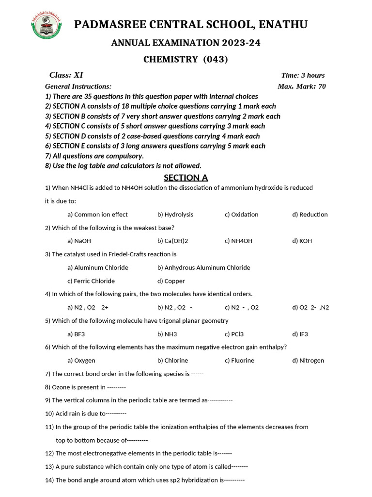 Class 11 chemistry final exam pdf atoms thermodynamics