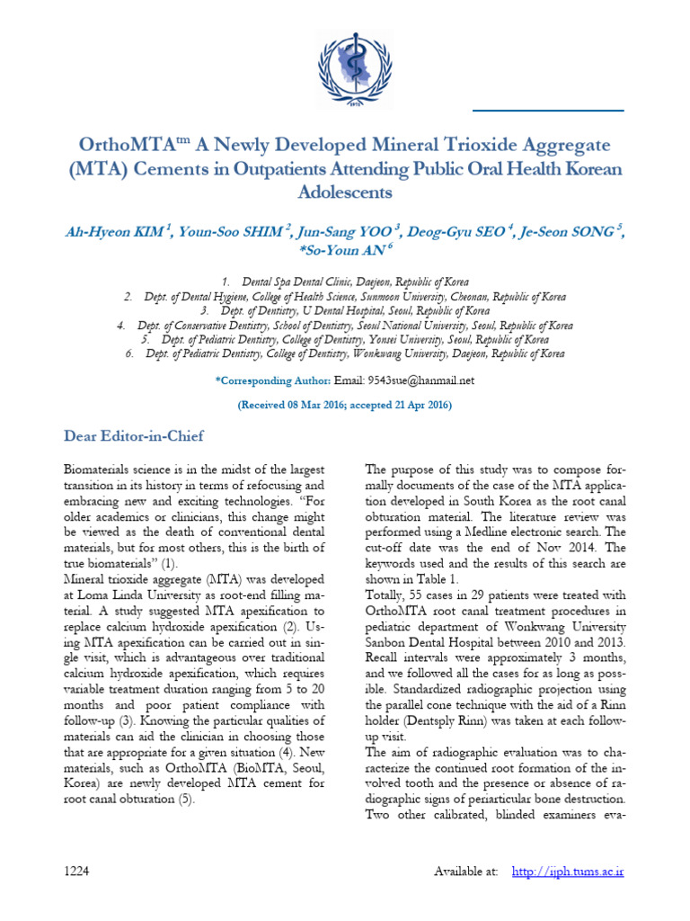 OrthoMTA A Newly Developed Mineral Trioxide Aggregate (MTA) Cements in ...
