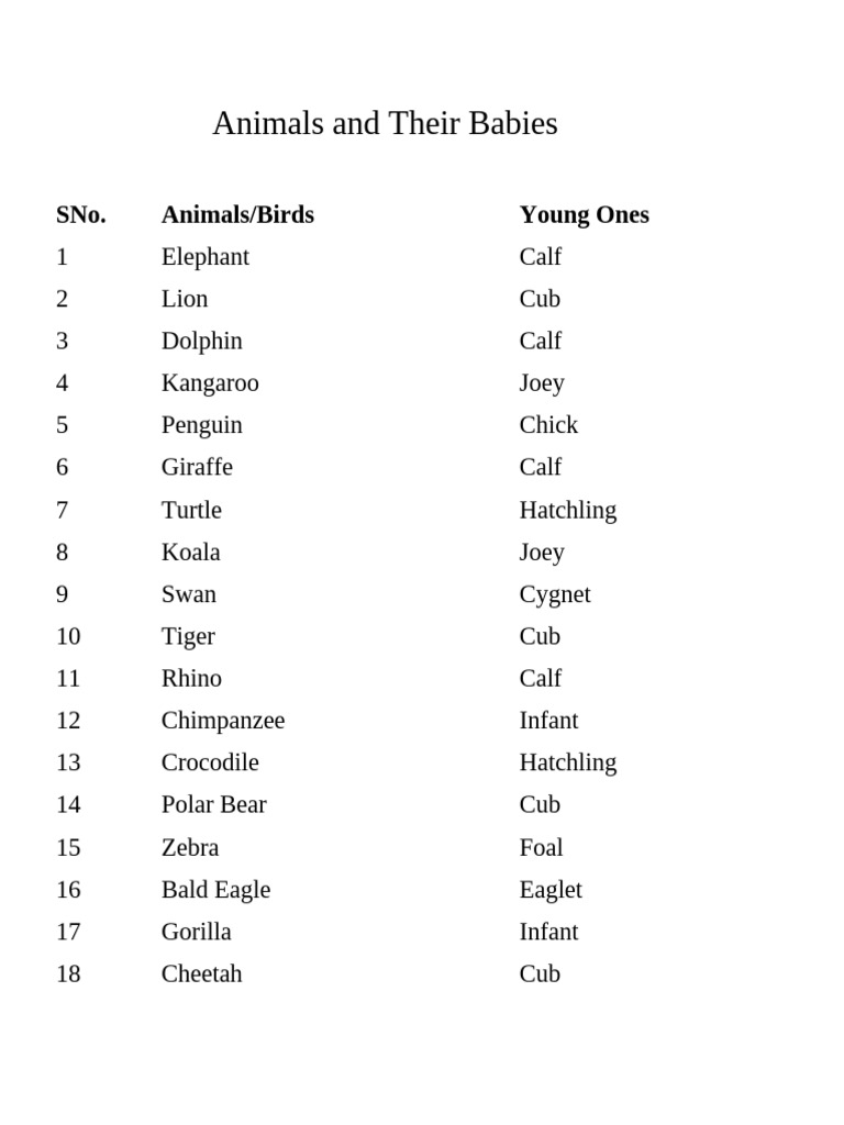 Animal Offsprings and Their Names | PDF