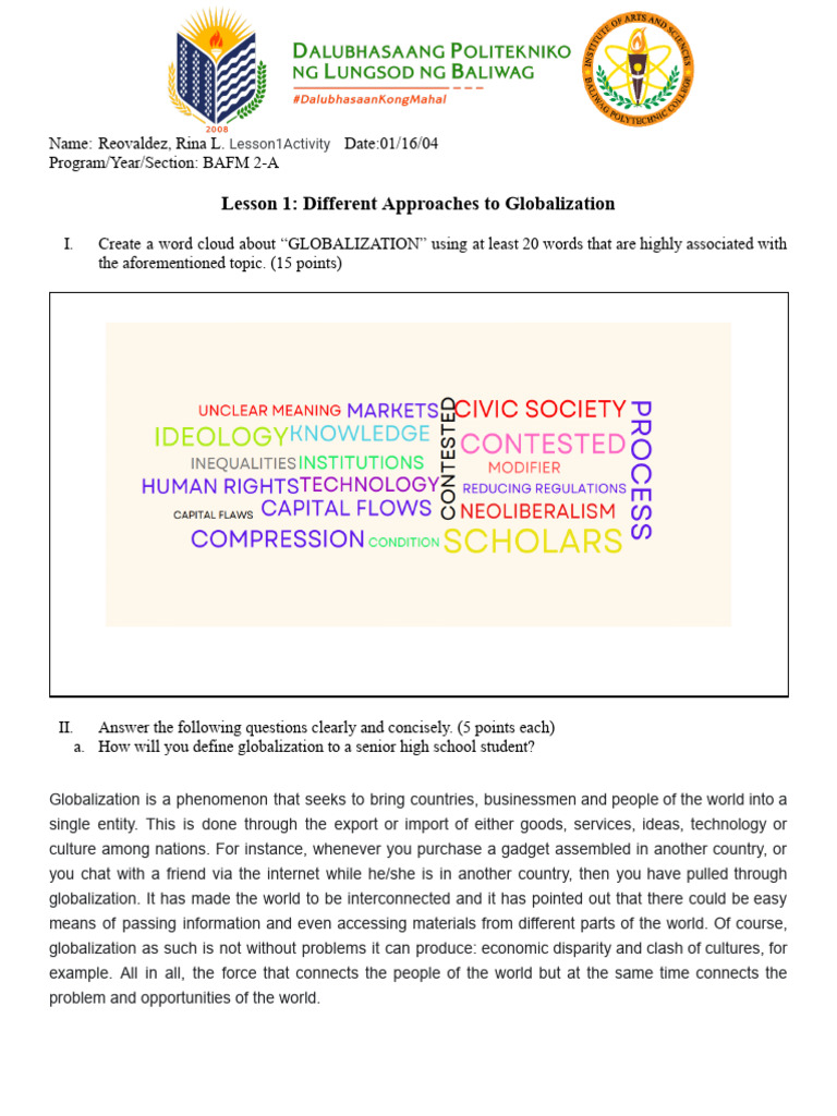 Lesson 1 - Different Approaches To Globalization | PDF | Globalization ...
