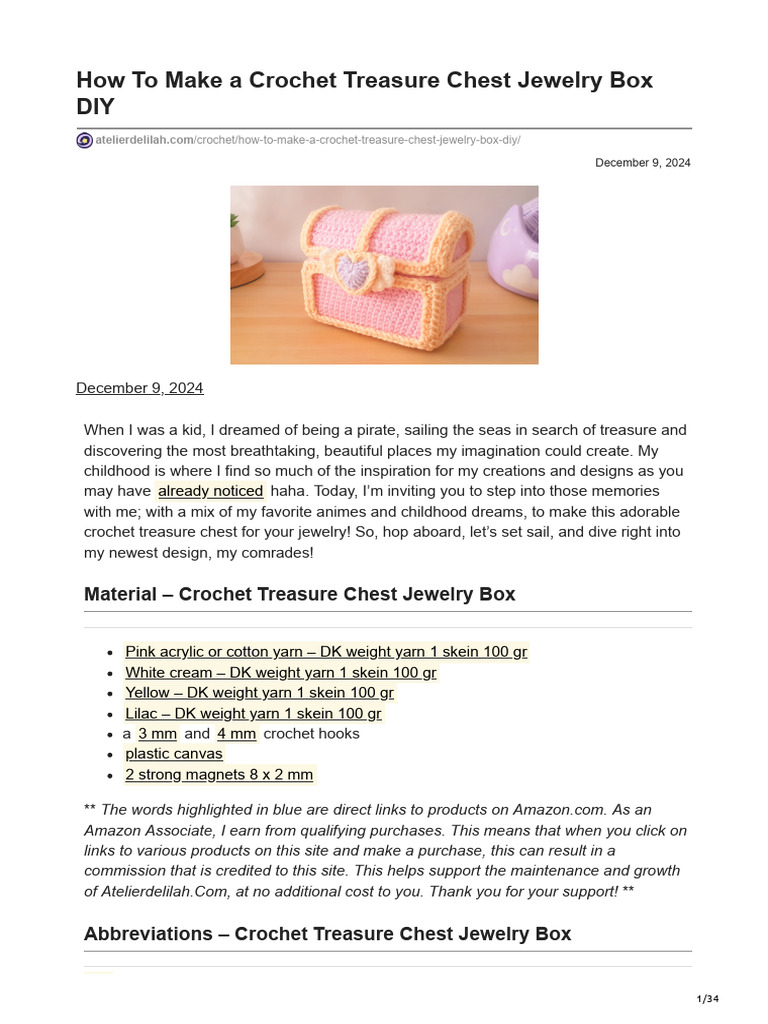 Free Crochet Treasure Chest Pattern | PDF | Crochet | Yarn