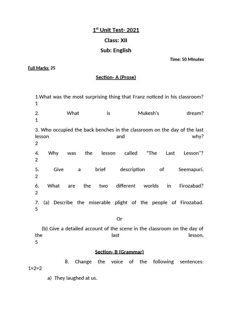 1st Unit Test Question | PDF