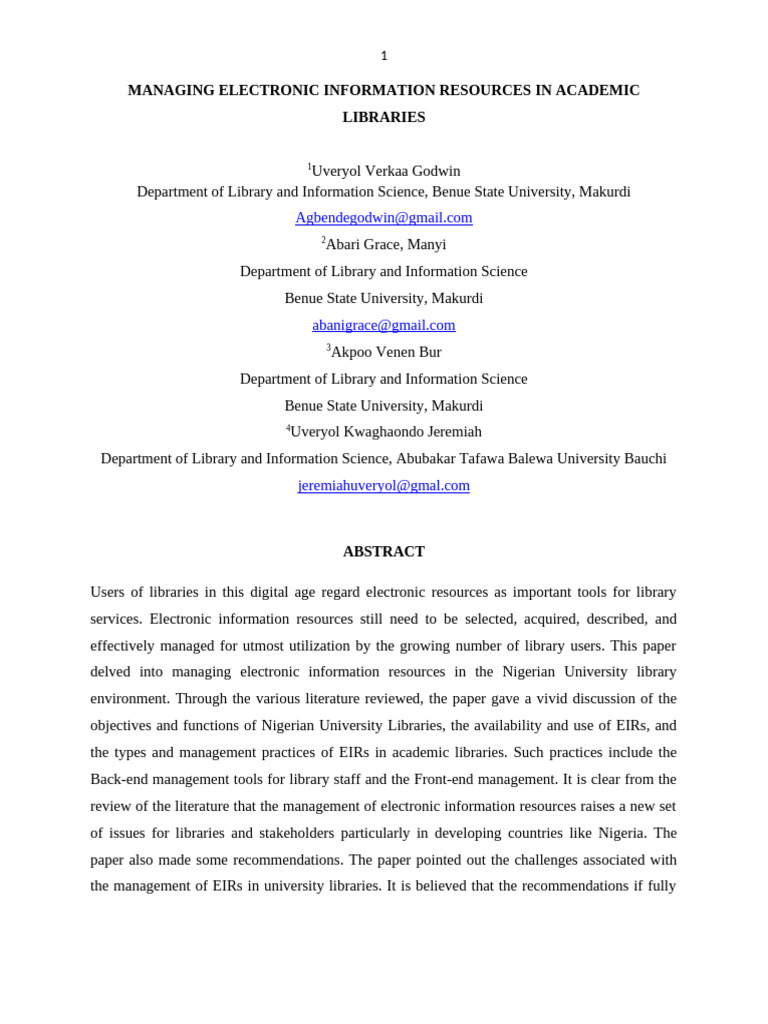 Managing EIRs in Nigerian Universities | PDF | Libraries | Digital Library