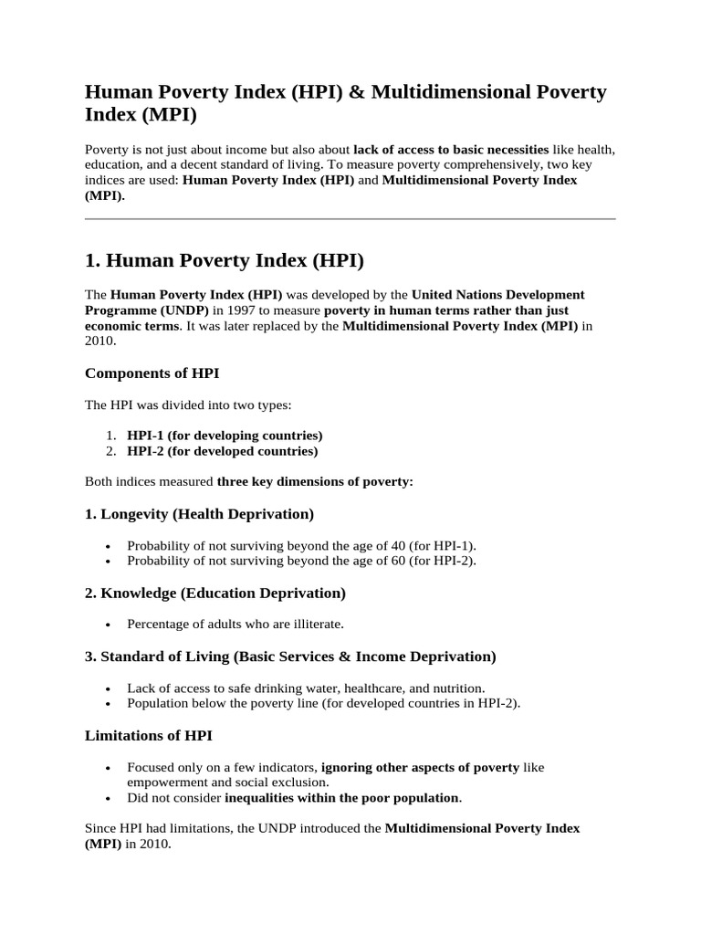 Understanding Human Poverty Index (HPI) | PDF | Standard Of Living ...