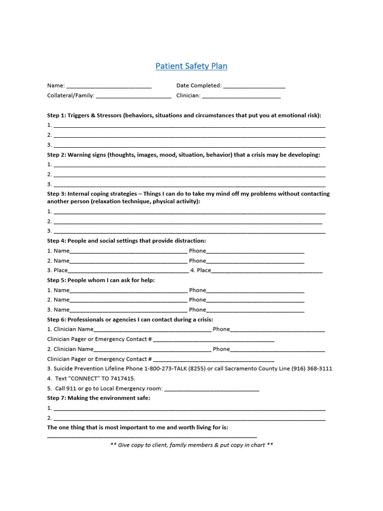Patient Safety Plan Template | PDF | Mental Health | Psychology