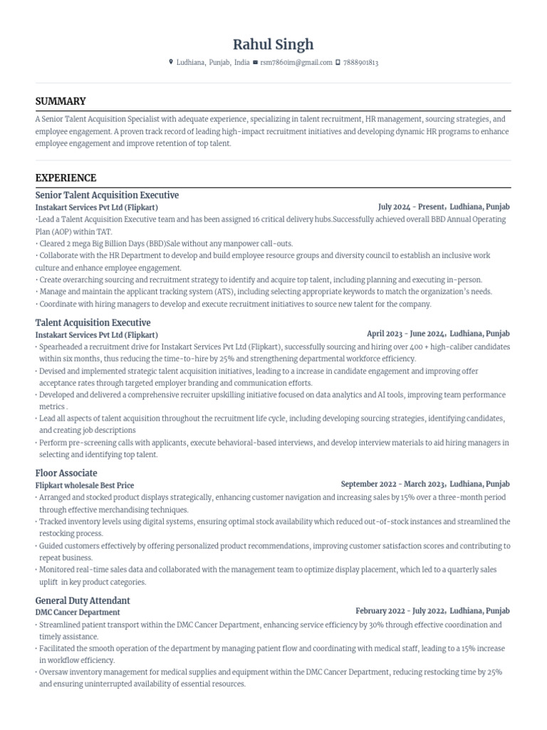 Senior Talent Acquisition Specialist Profile | PDF | Recruitment ...