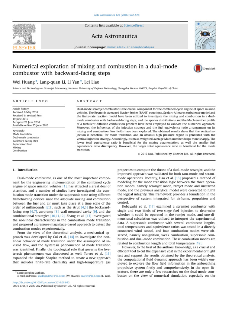 Numerical Exploration of Mixing and Combustion in A Dual-Mode Combustor ...