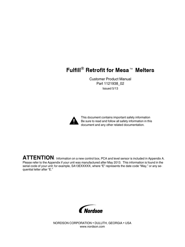 Fulfill Retrofit for Mesa Melters Manual | PDF | Safety | Polyurethane