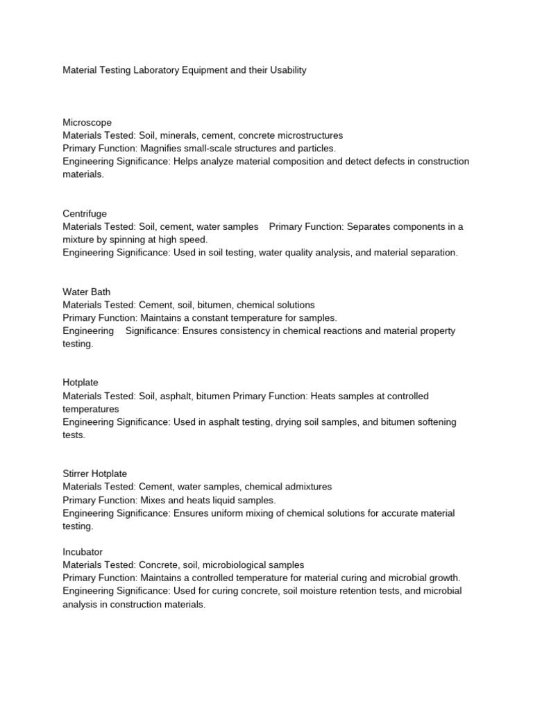 Essential Material Testing Lab Equipment | PDF