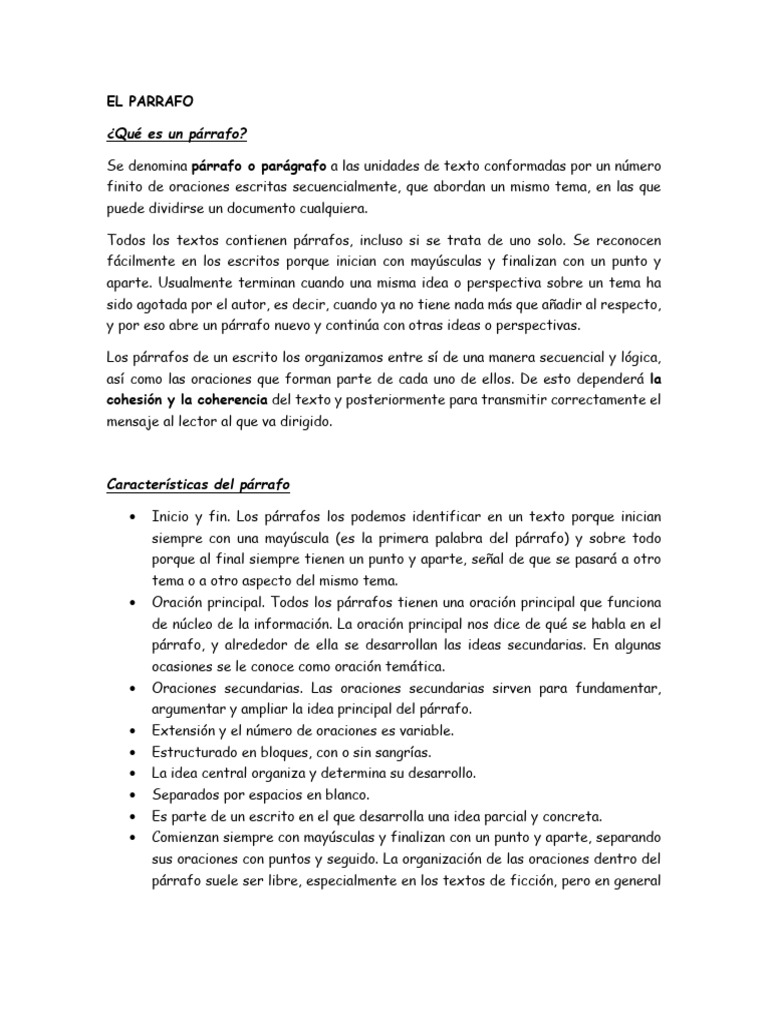 Características y Tipos de Párrafo | PDF | Párrafo | Oración (Lingüística)