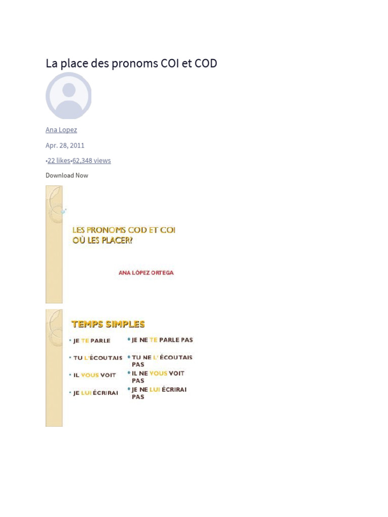 Pronoms COD et COI en Français | PDF