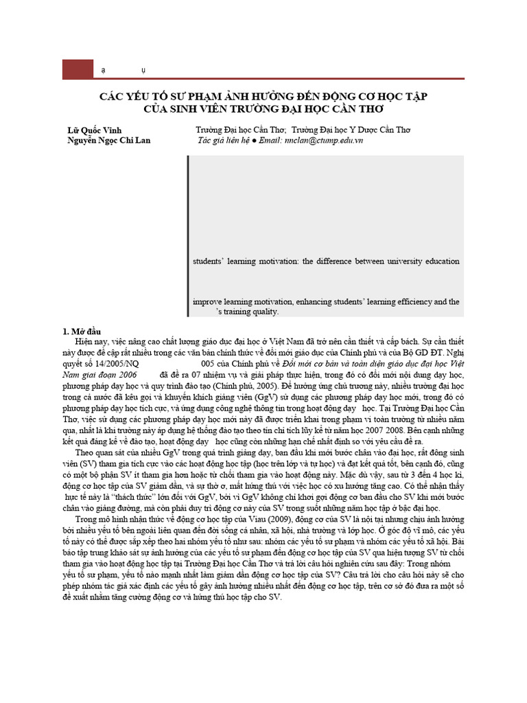 CC Yu T S PHM NH HNG N NG C HC TP Ca Sinh Vin TRNG I HC CN TH | PDF