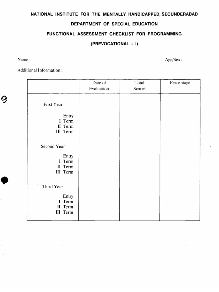 FACP Functional Assessment Checklist | PDF