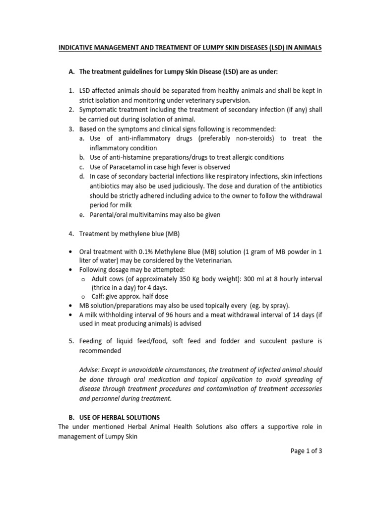 Lumpy Skin Disease Treatment Guidelines | PDF | Dose (Biochemistry ...