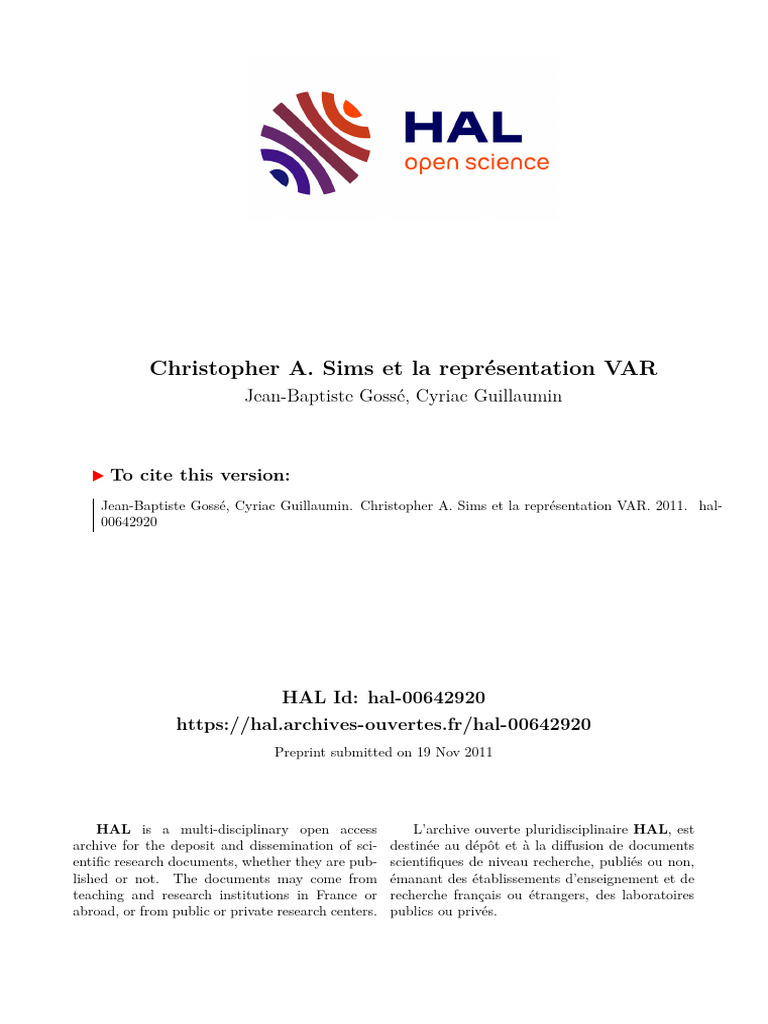 Contributions de Sims à la modélisation VAR | PDF | Milton Friedman ...