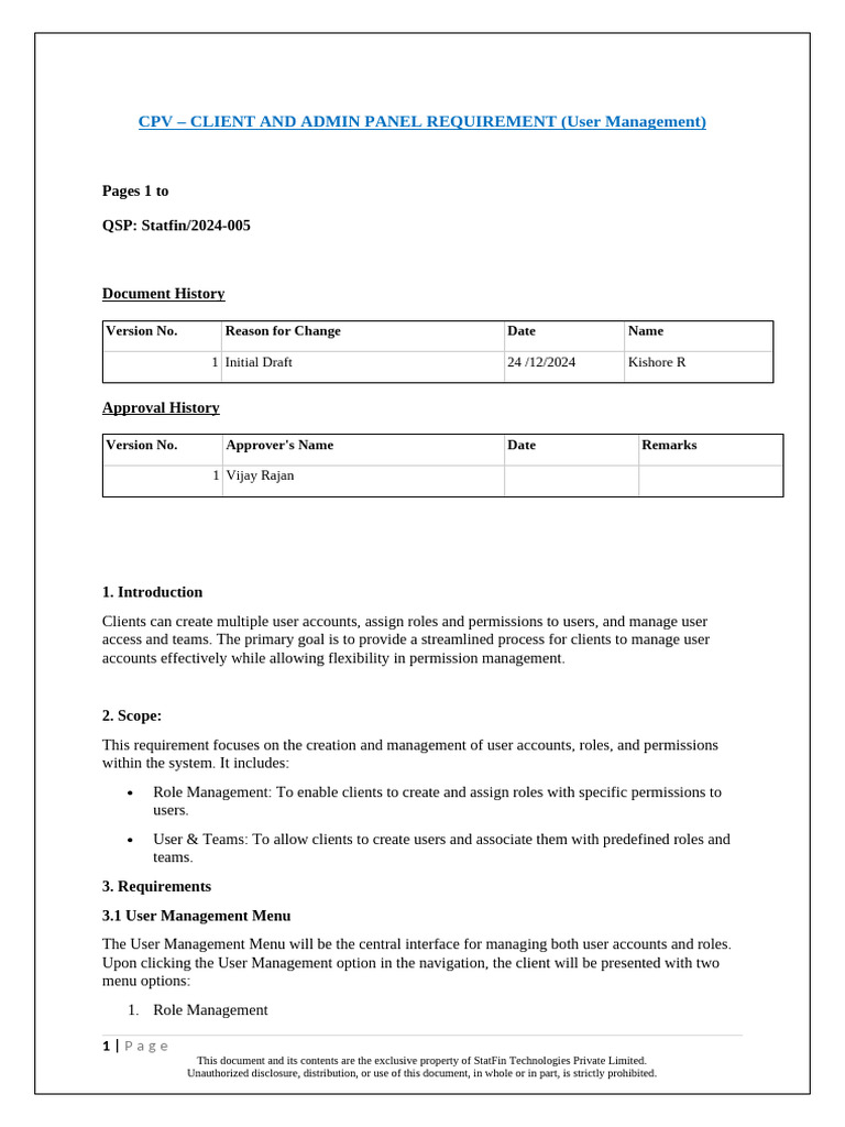 CPV User Management Requirements | PDF | Menu (Computing) | System Software