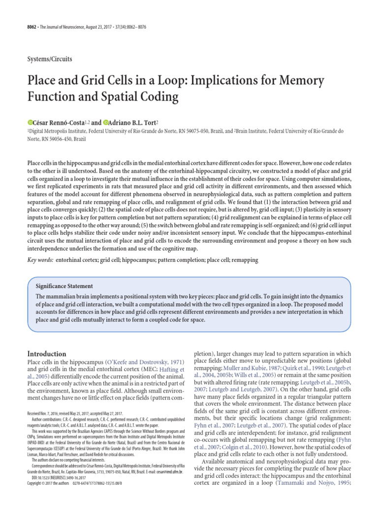 Place and Grid Cells in A Loop - Implications For Memory Function and ...