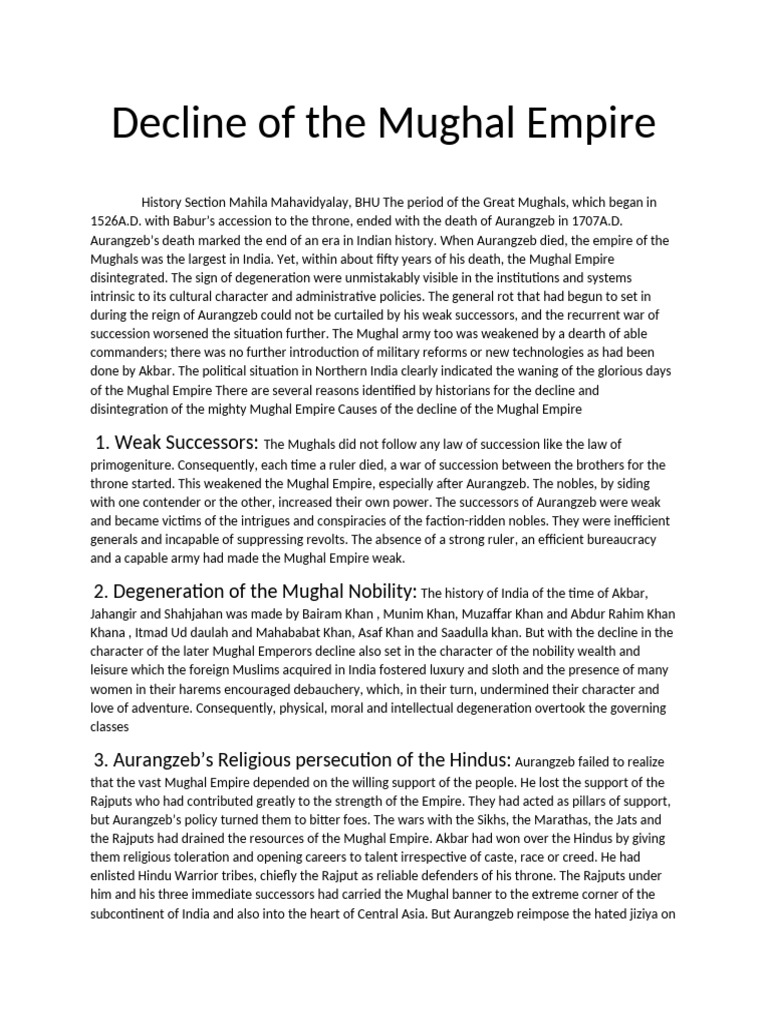 Causes of Mughal Empire Decline | PDF | Mughal Empire