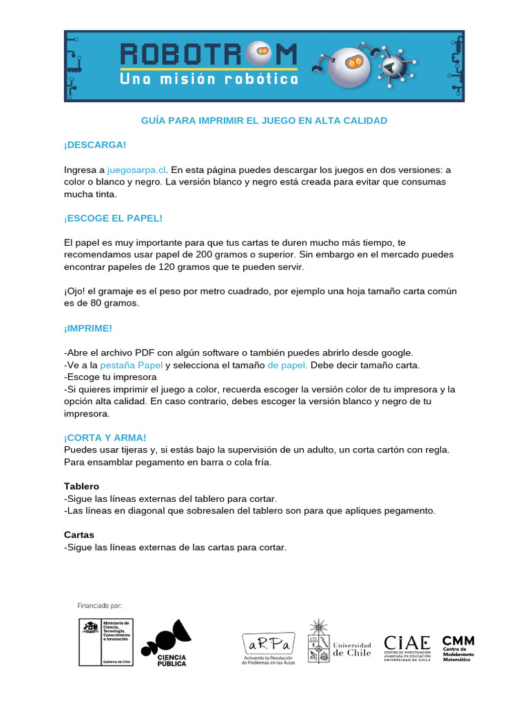 Robotrom - Guía para Imprimir El Juego en Alta Calidad | PDF