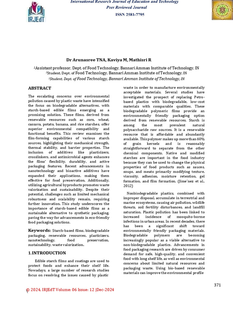 Starch-Based Edible Coatings Review | PDF | Starch | Polymers