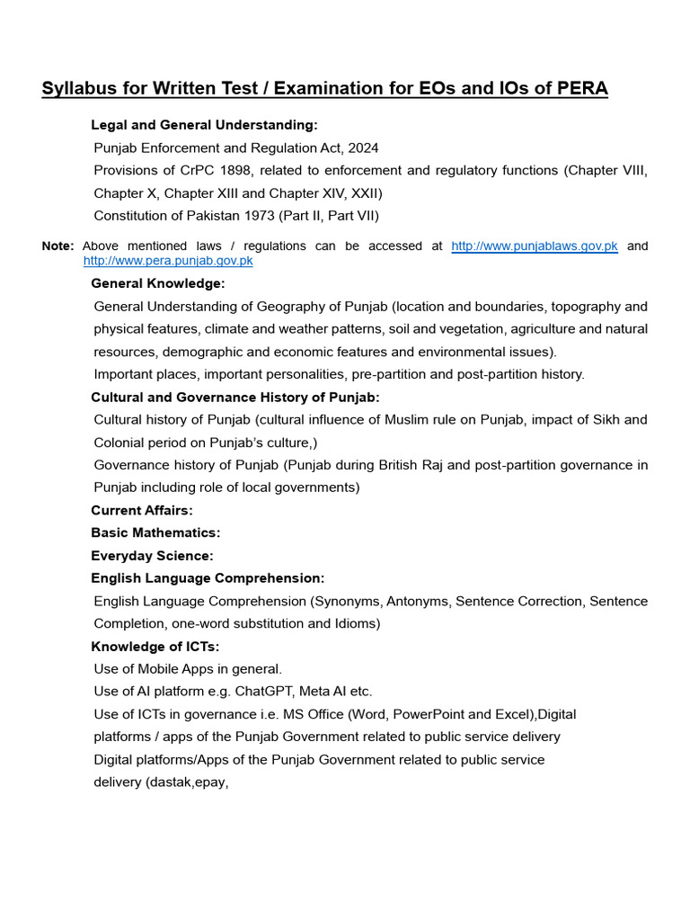 PERA Enforcement Officer Exam Syllabus | PDF