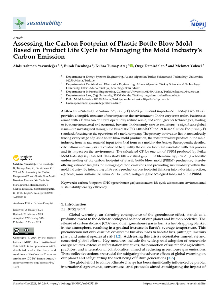 Carbon Footprint of Plastic Bottle Molds | PDF | Life Cycle Assessment ...