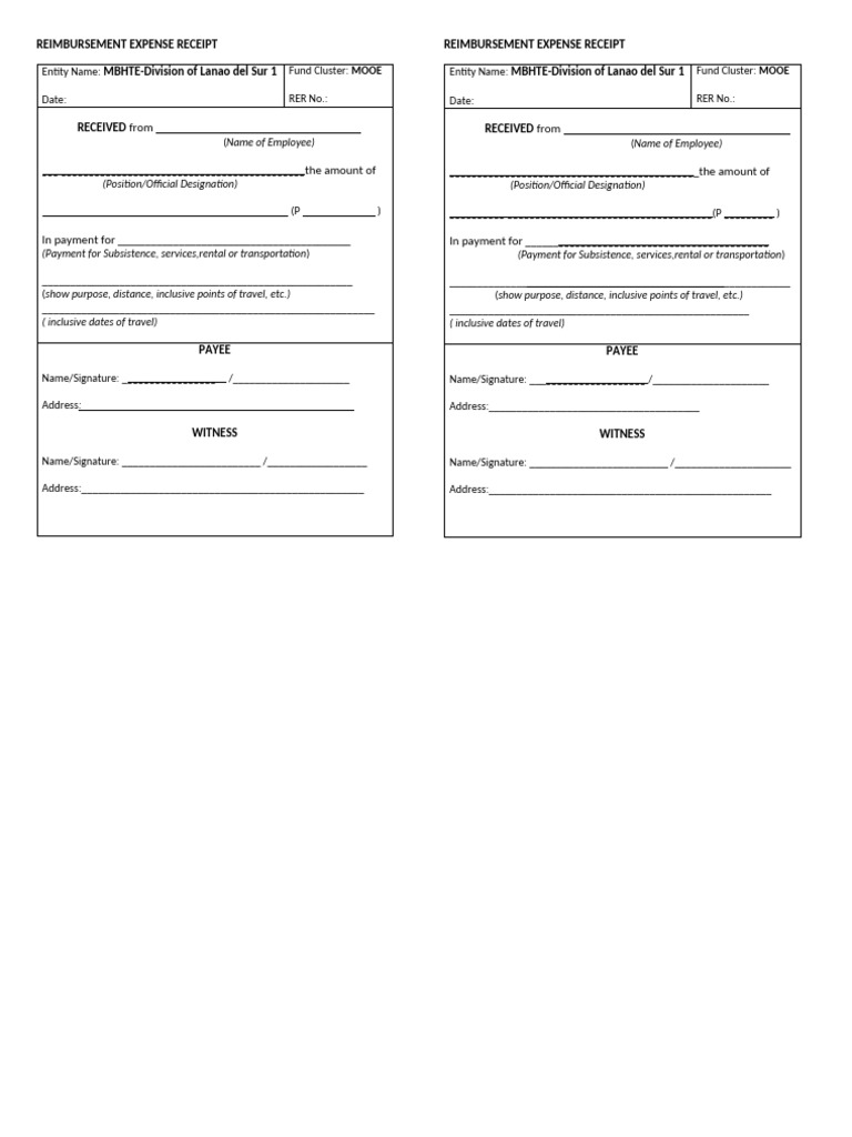Reimbursement Expense Receipt Form | PDF | Expense | Income Statement