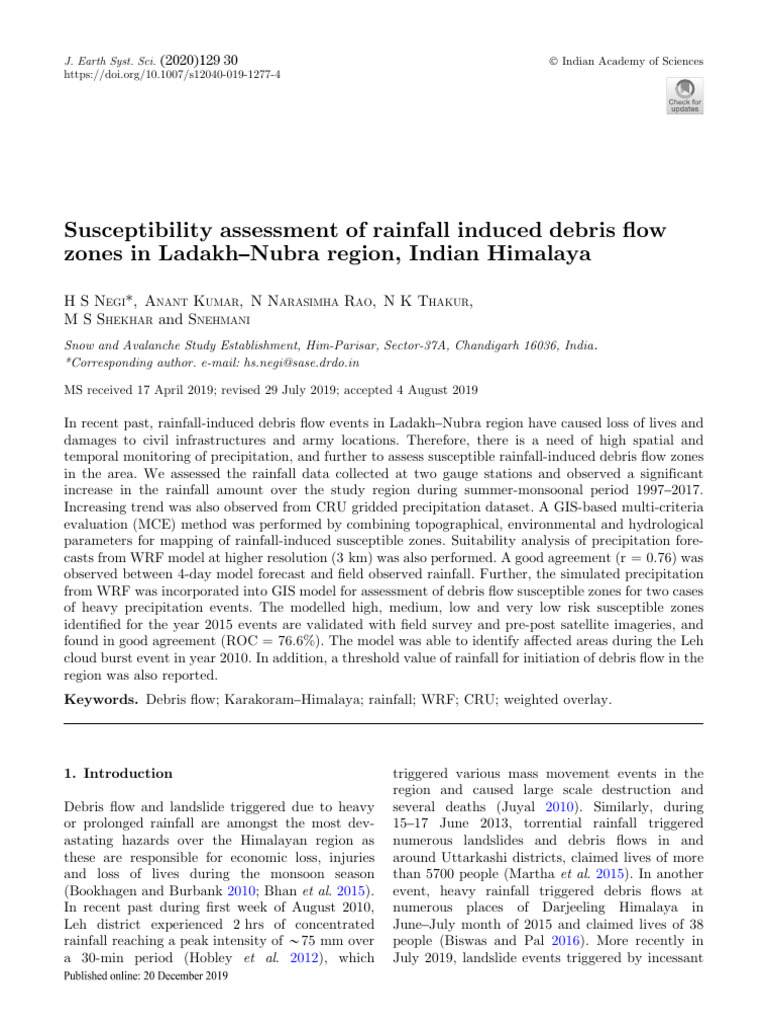 Debris Flow Susceptibility in Ladakh | PDF | Precipitation | Landslide