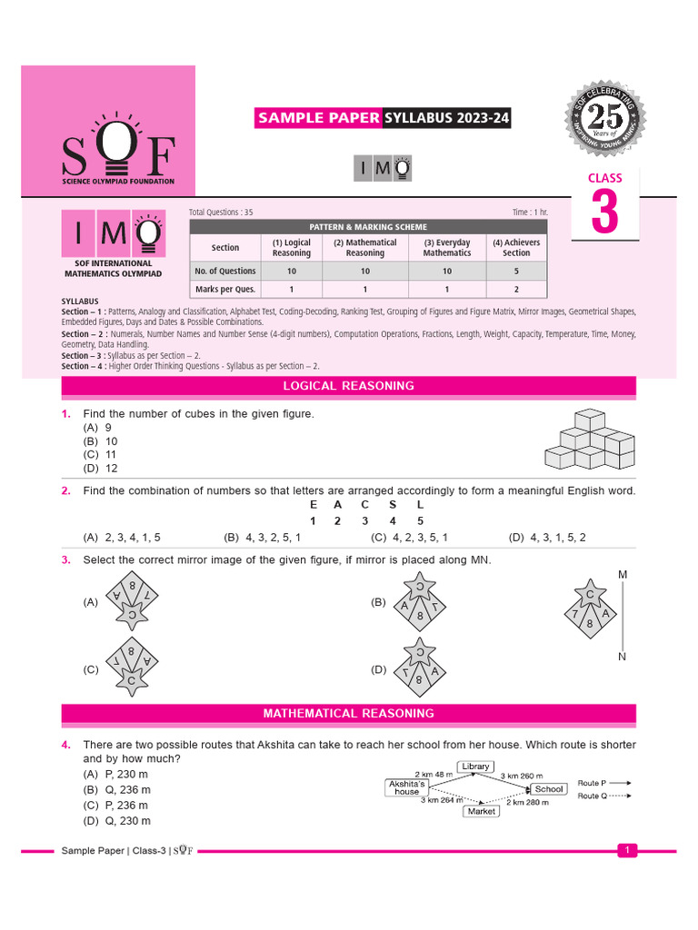 Class 3 Sample Paper 2023-24 | PDF | Geometry | Mathematics