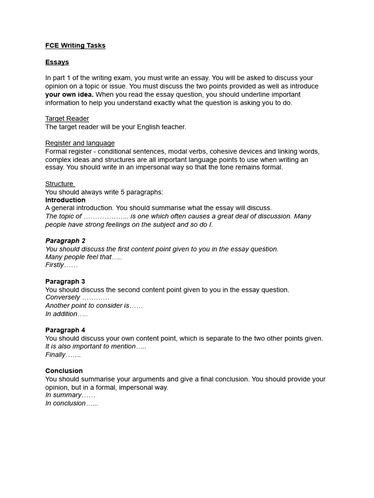 FCE Essay Writing Guidelines | PDF