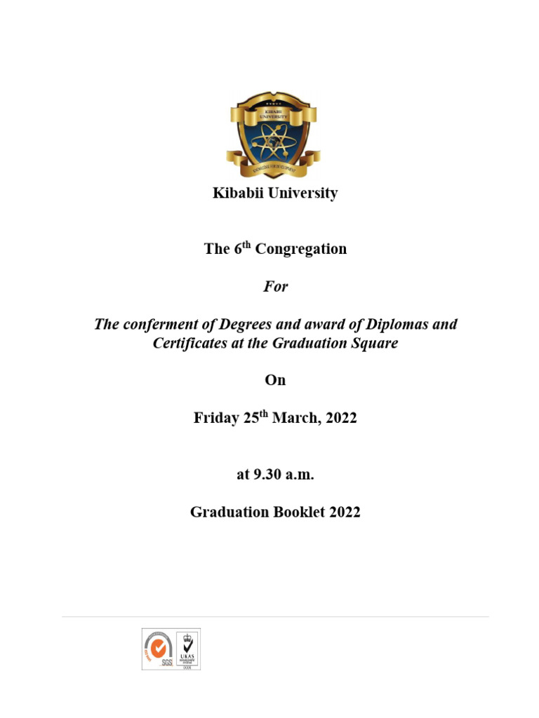 Kibabii University Graduation Booklet 2022 | PDF | Academic Degree | Thesis