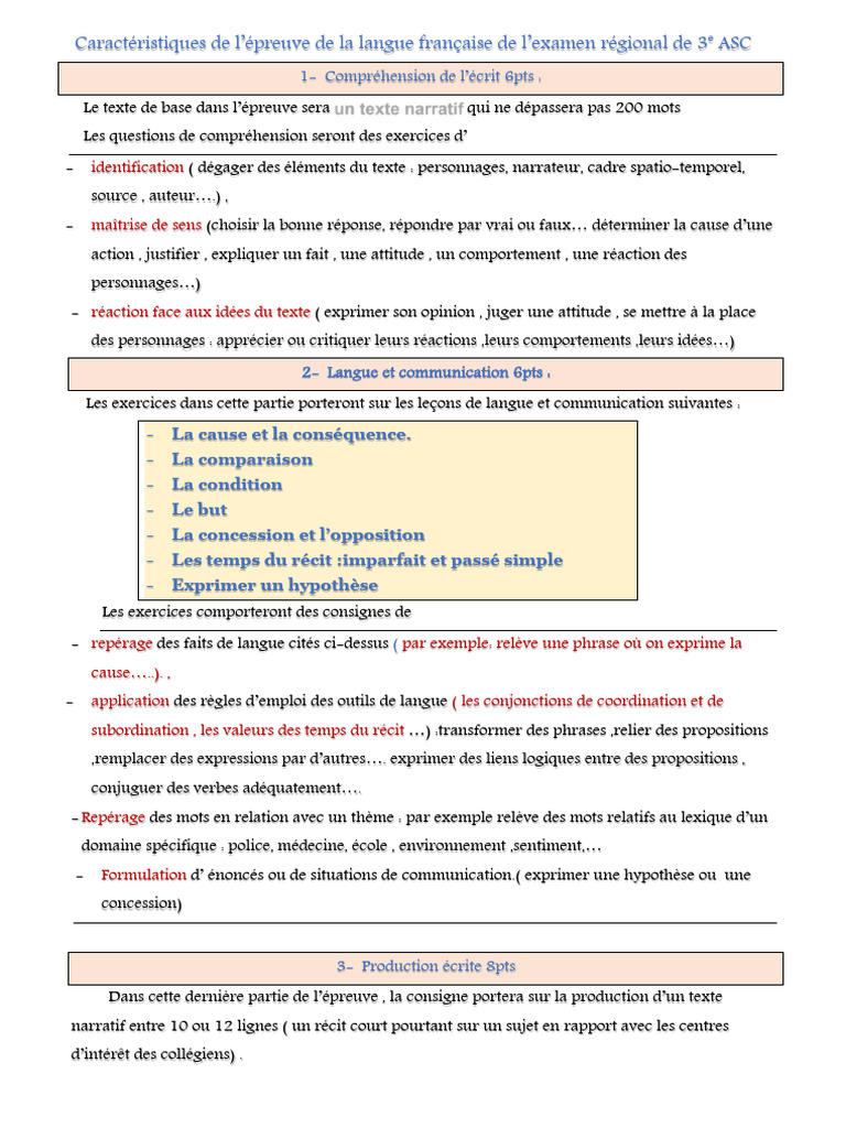 Épreuve de français 3e ASC : Guide complet | PDF | Phrase | la ...