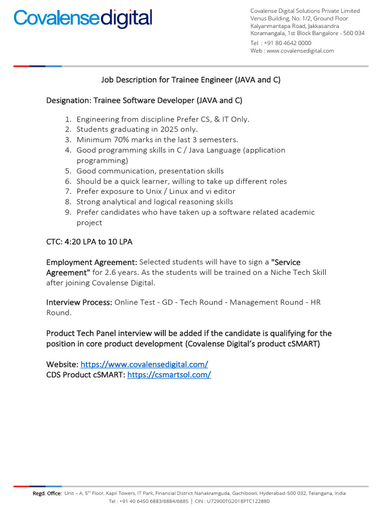 Covalense Digital Trainee Engineer Role | PDF | Software Engineering ...