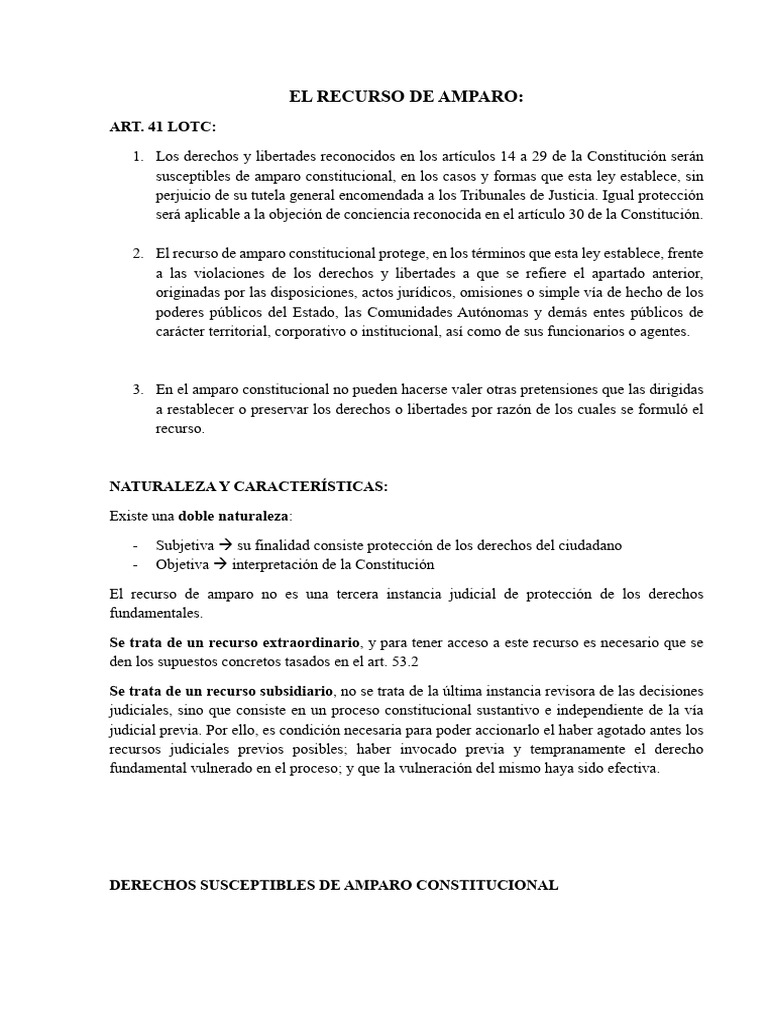 EL RECURSO DE AMPARO | PDF | Mandato | Caso de ley