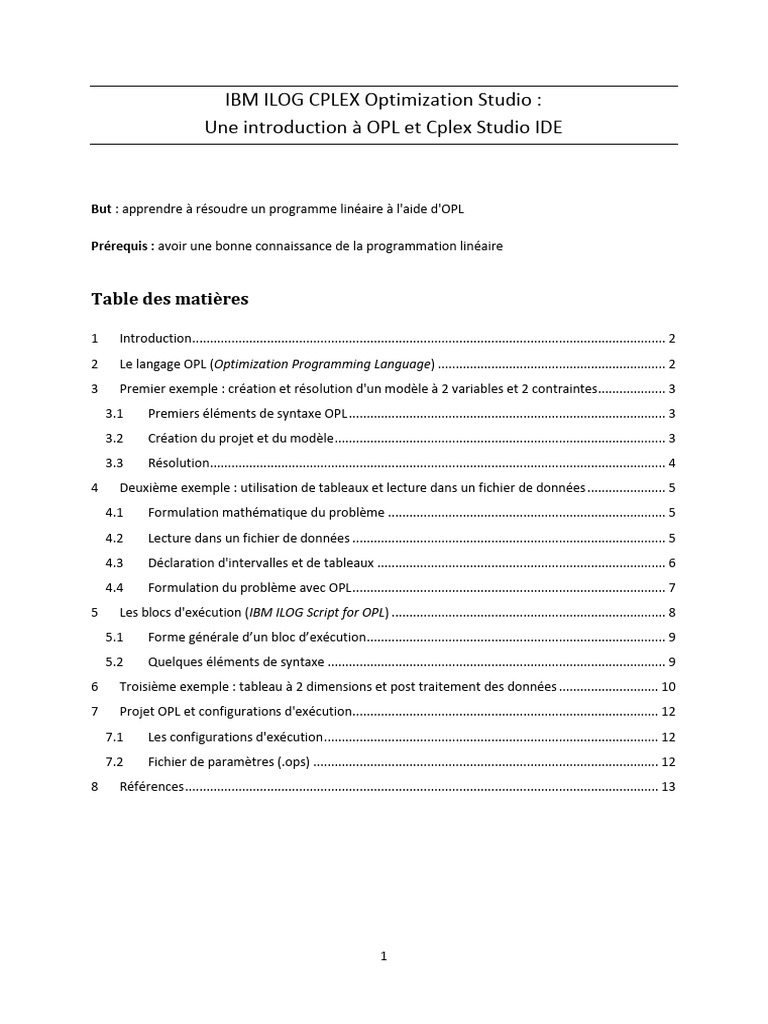 Introduction à OPL et CPLEX Studio | PDF | Environnement de ...