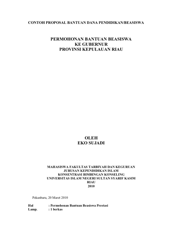 Contoh Proposal Permohonan Bantuan Dana Beasiswa Pendidikan – Beinyu.com
