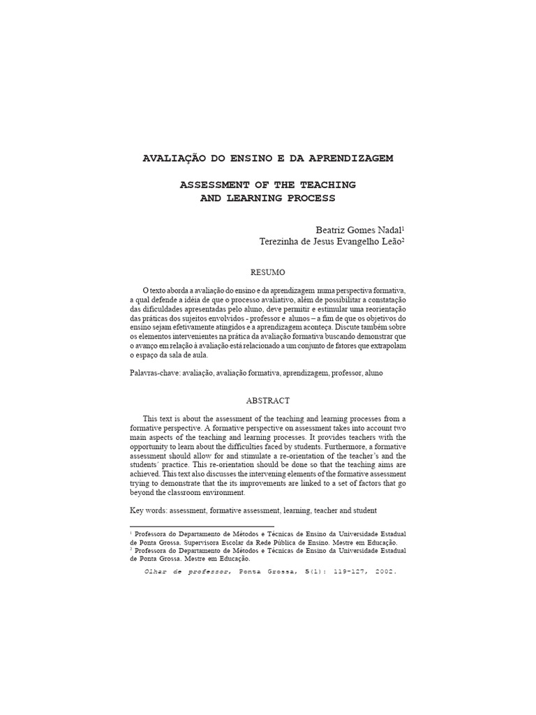 Avaliação Formativa no Ensino | PDF | Pedagogia | Aprendizado