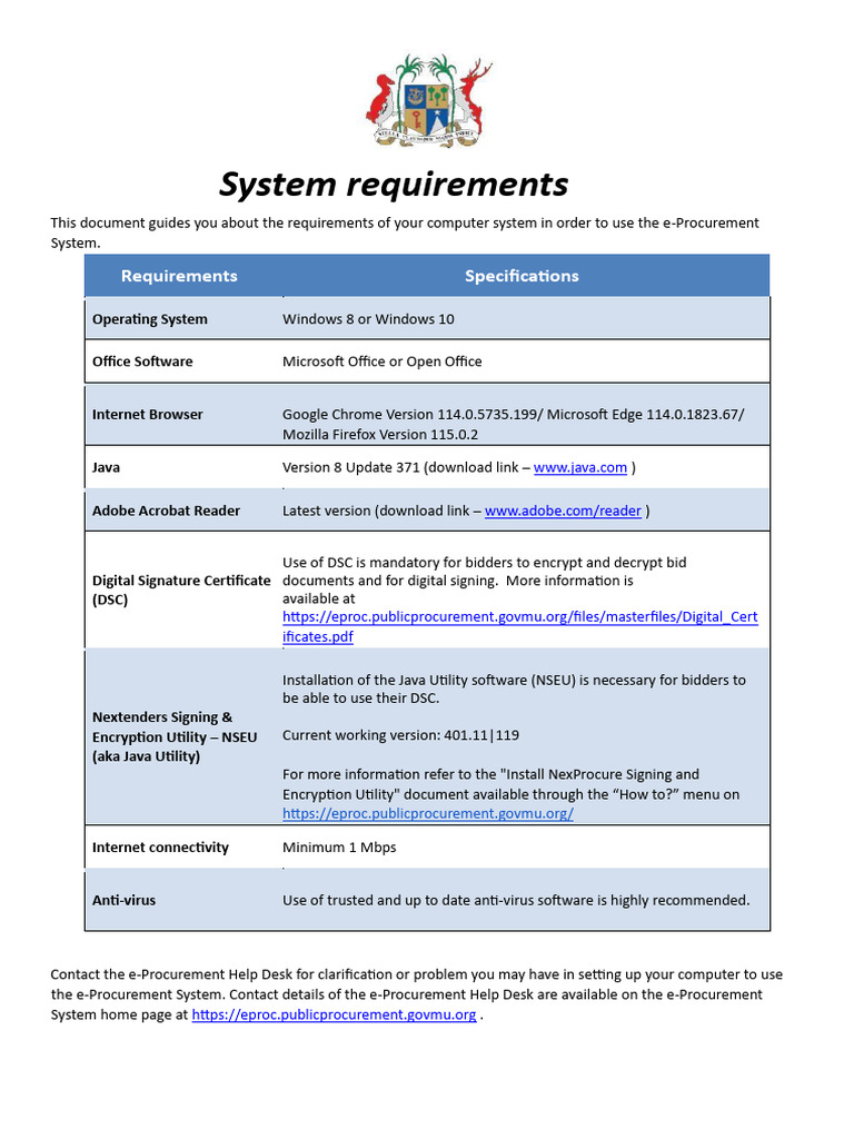 e-Procurement System Requirements Guide | PDF